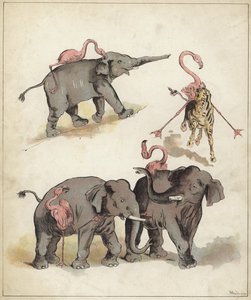 Éléphants et flamants roses - Richard Andre